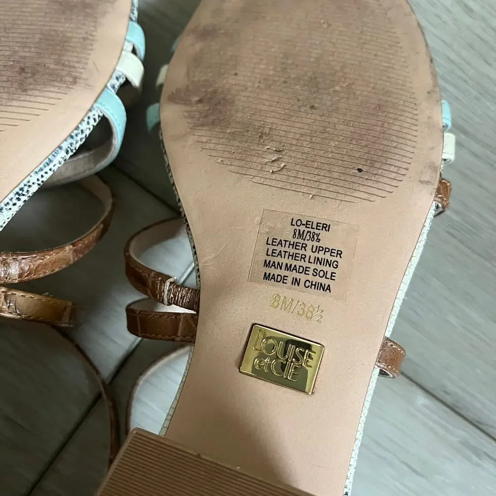 LOUISE et CIE 'Eleri' Women's 8M Square Toe Leather Sandal Tan Cream Aqua